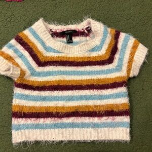 Forever 21 Striped Multicolor Eyelash Crop Top